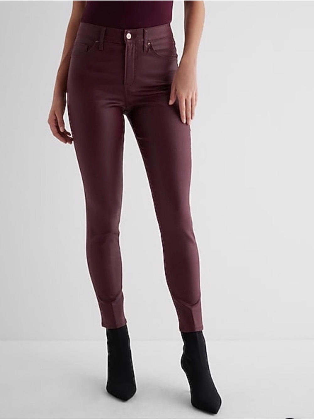 Express Skinny High-Rise Faux Leather Pants — Plum